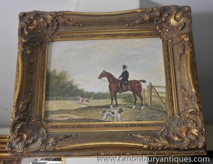 English Victorian Oil Painting Hunting Horseman Pastoral Landscape 